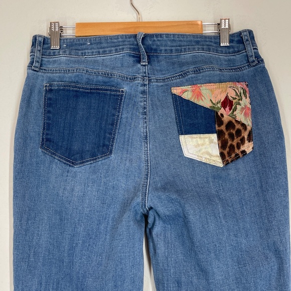 Chico's Jeans So Slimming Girlfriend Slim Leg Ankle Blue Patchwork - Picture 8 of 15